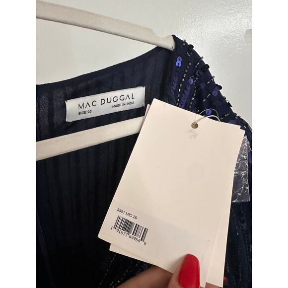 NEW Mac Duggal Navy Sequined Wrap Over Bishop Sleeve Gown Midnight sz 20 MD5501 - Picture 4 of 7